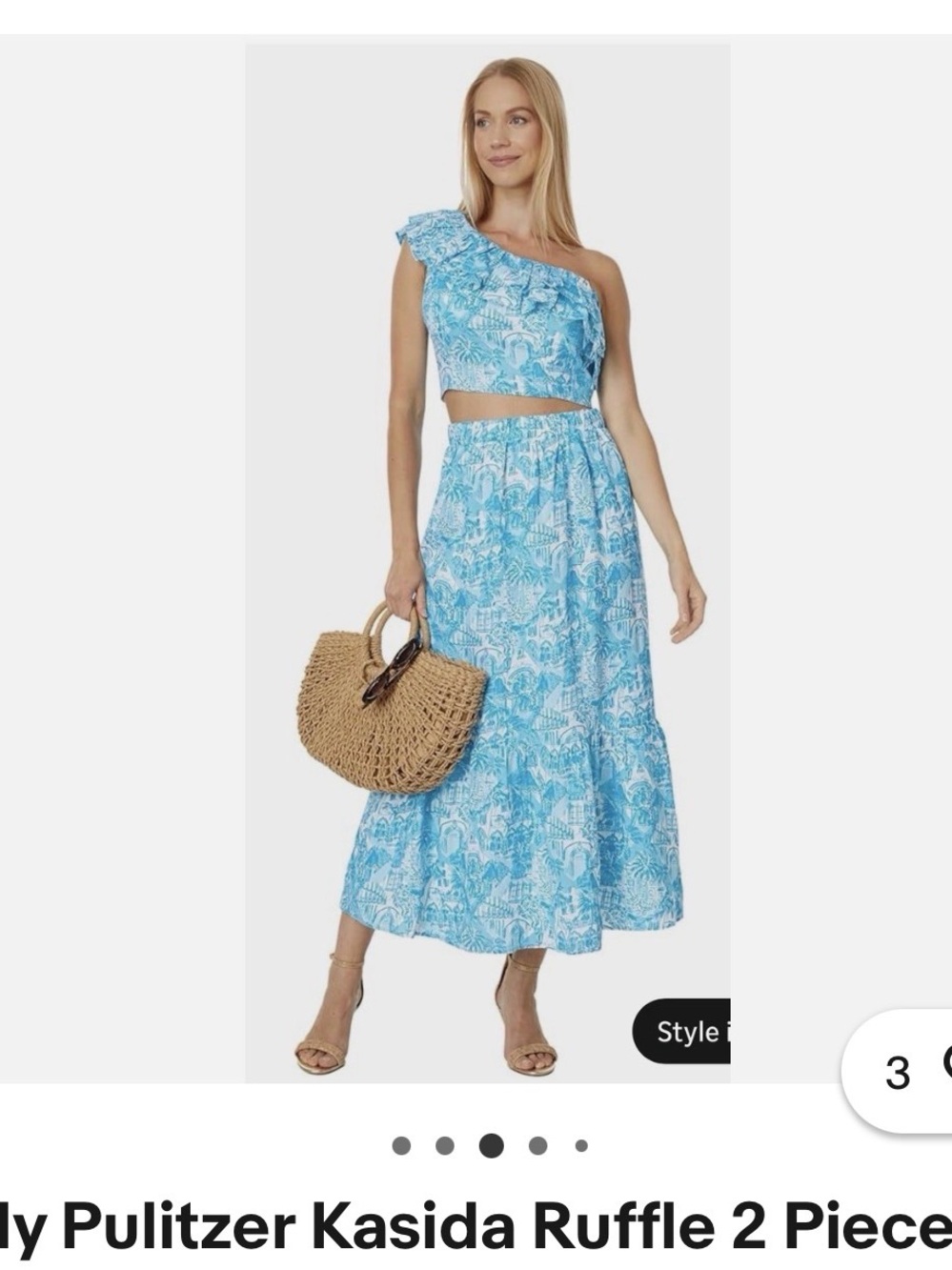 Lilly Pulitzer Blue Printed One-Shoulder Ruffle Maxi Skirt Set